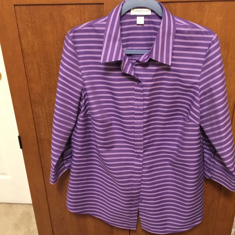Coldwater Creek purple stripe blouse. 3/4 sleeve.